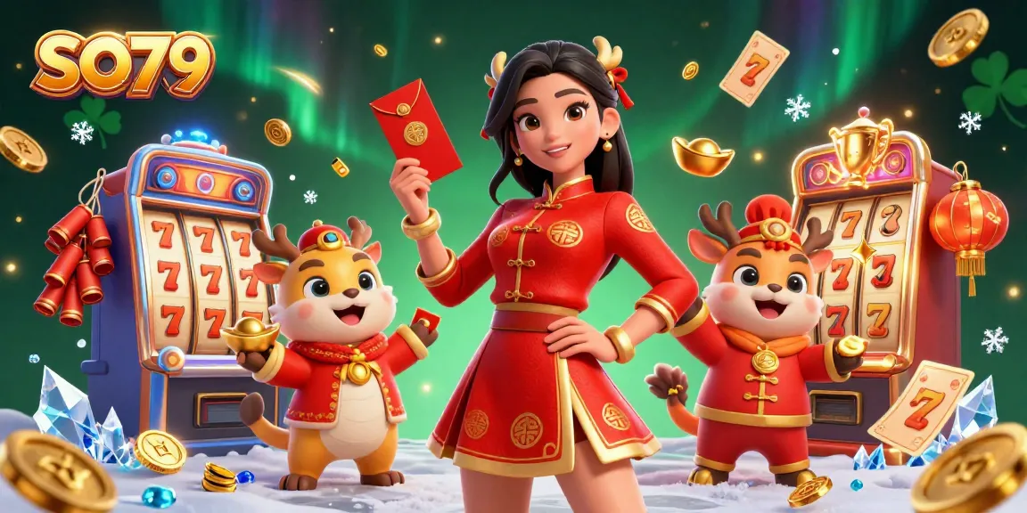 Experience the thrill of SO79 with vibrant casino elements and festive characters.