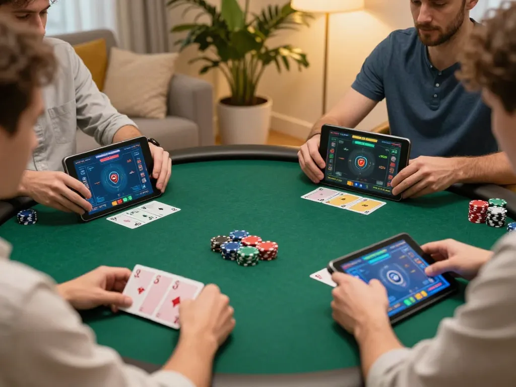 Players enjoying a live poker game on UU88 platform, showcasing strategic gameplay at home.