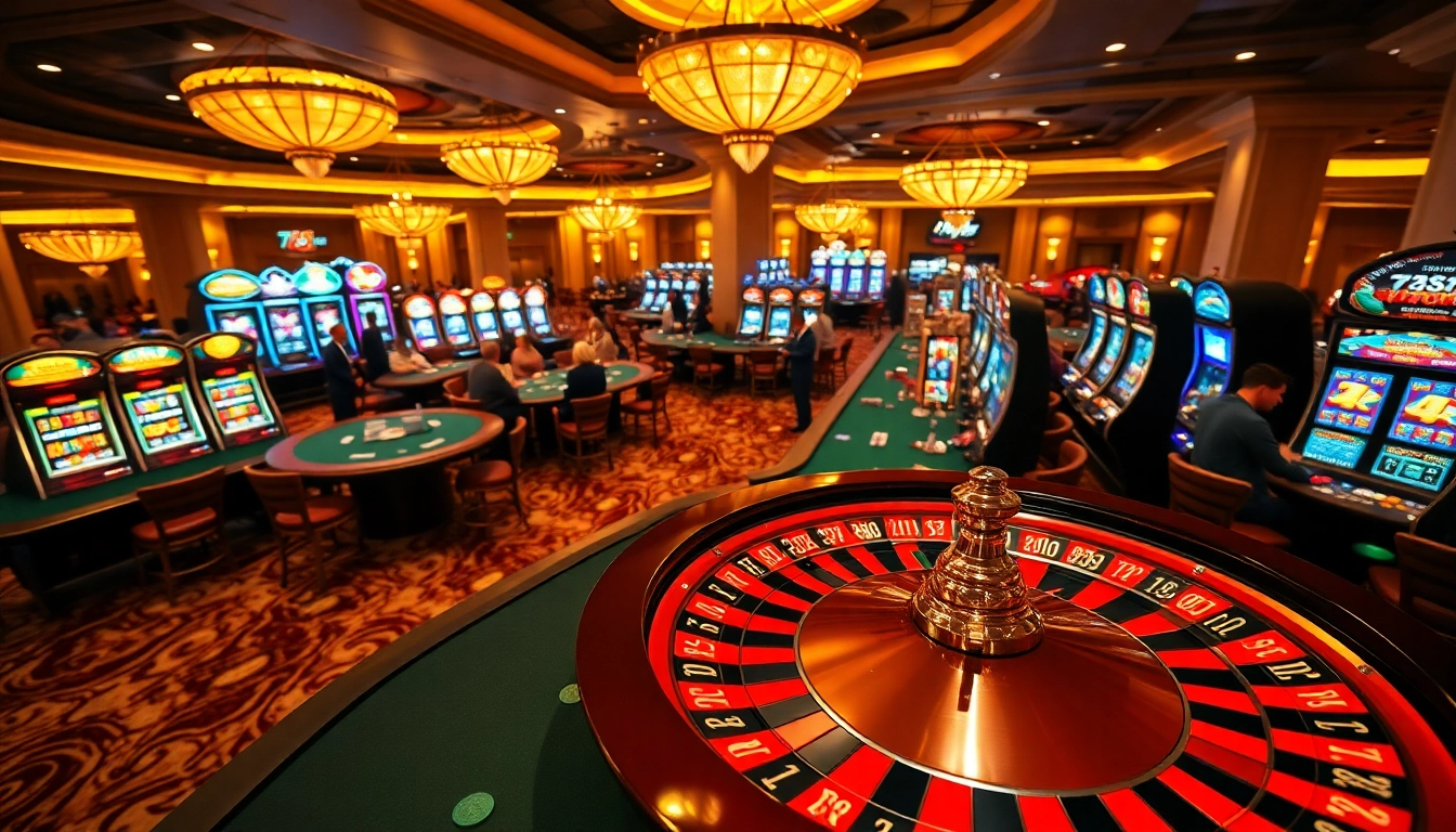Players enjoying vibrant games at the casino floor of 789f, engaging in roulette and slot machines.