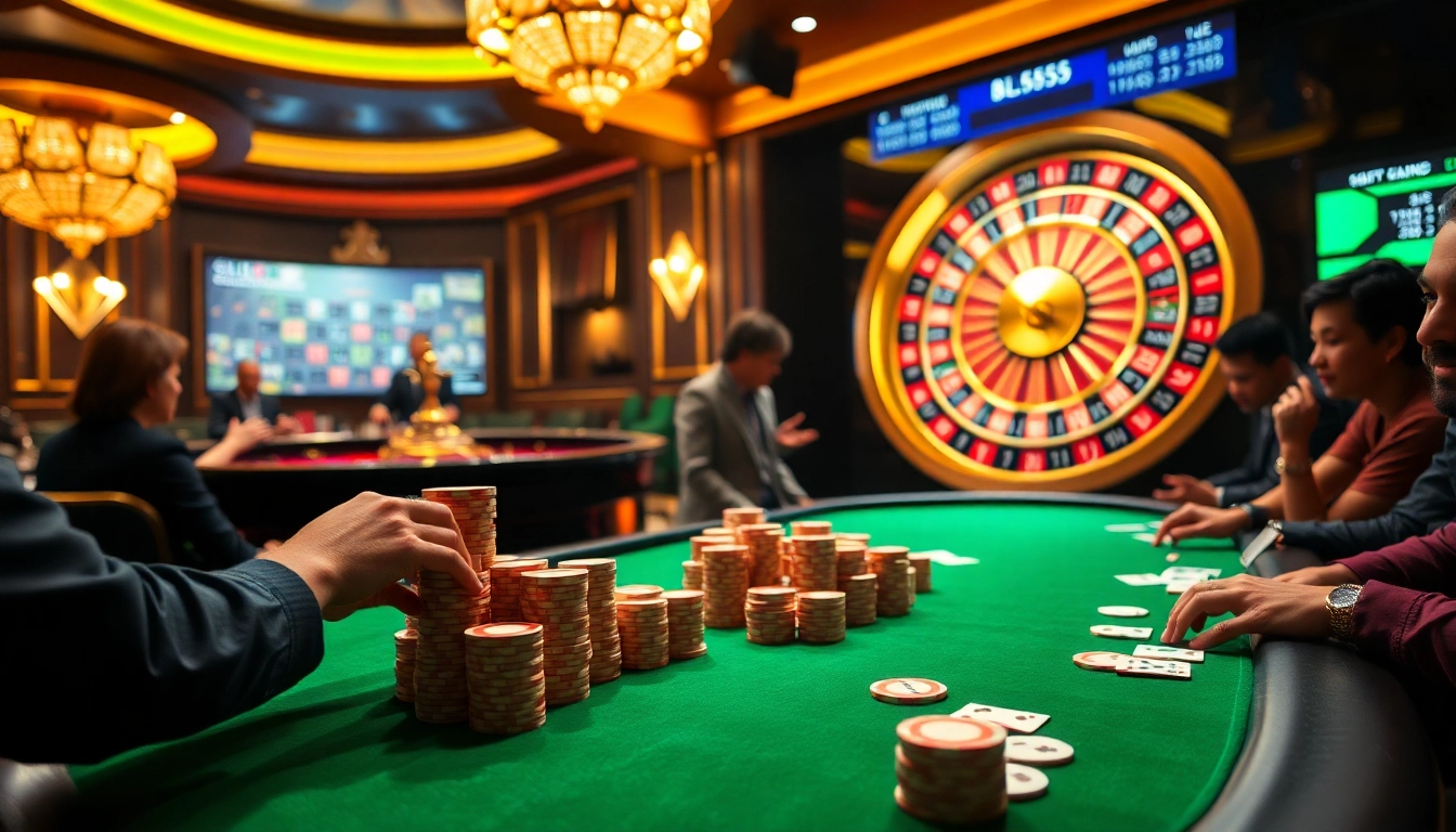 Experience the excitement of BL555 casino games with vibrant poker tables and roulette.