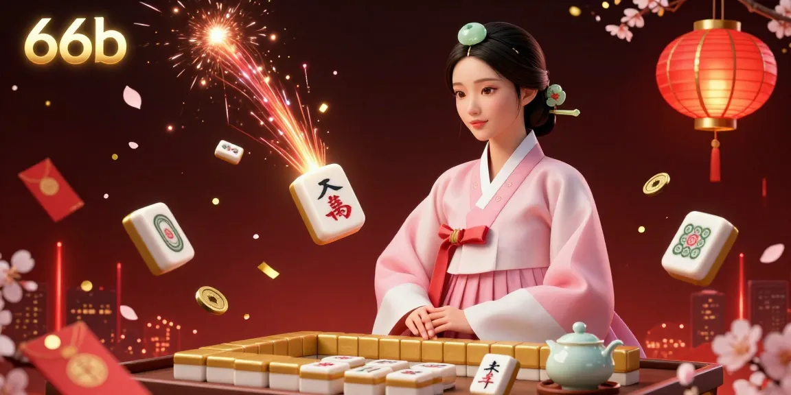 Engage in high-stakes gaming at 66b with a stunning illustration of rich casino elements and Mahjong.