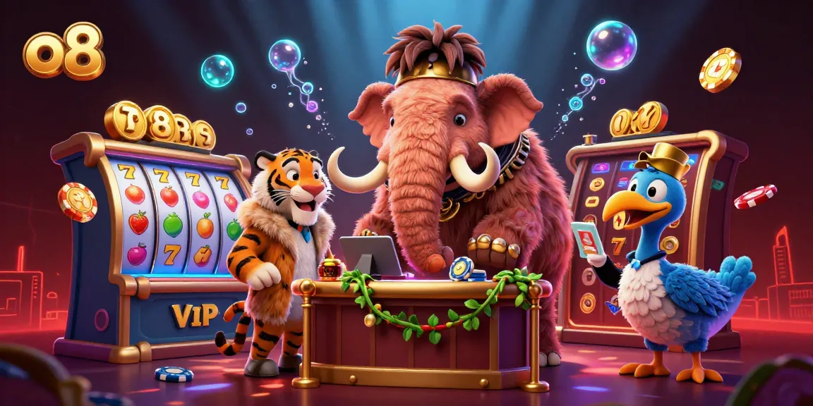 Bet on thrilling games at o8 casino featuring a lively scene of characters and vibrant slot elements.