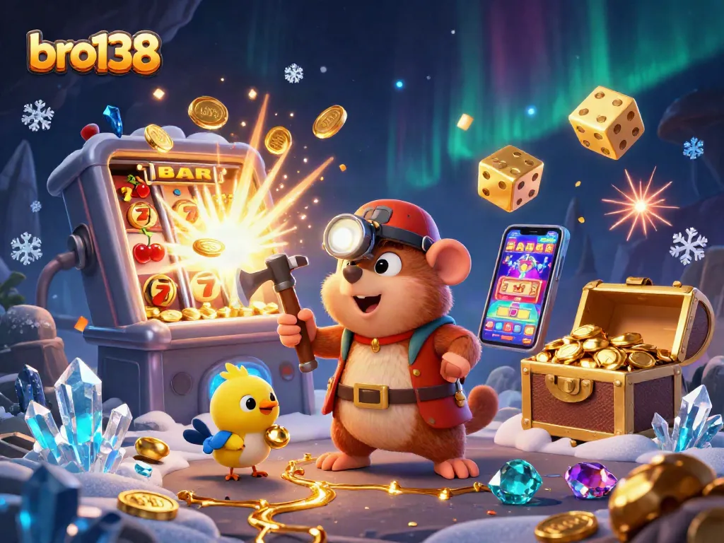 Play exciting casino games at bro138 with vibrant slot machines and jackpots exploding.