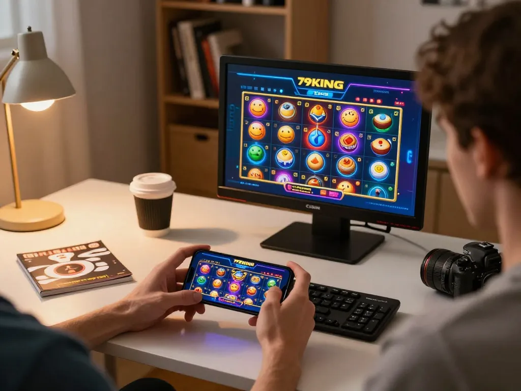 Experience thrilling online gaming with 79KING casino app in a cozy home environment.