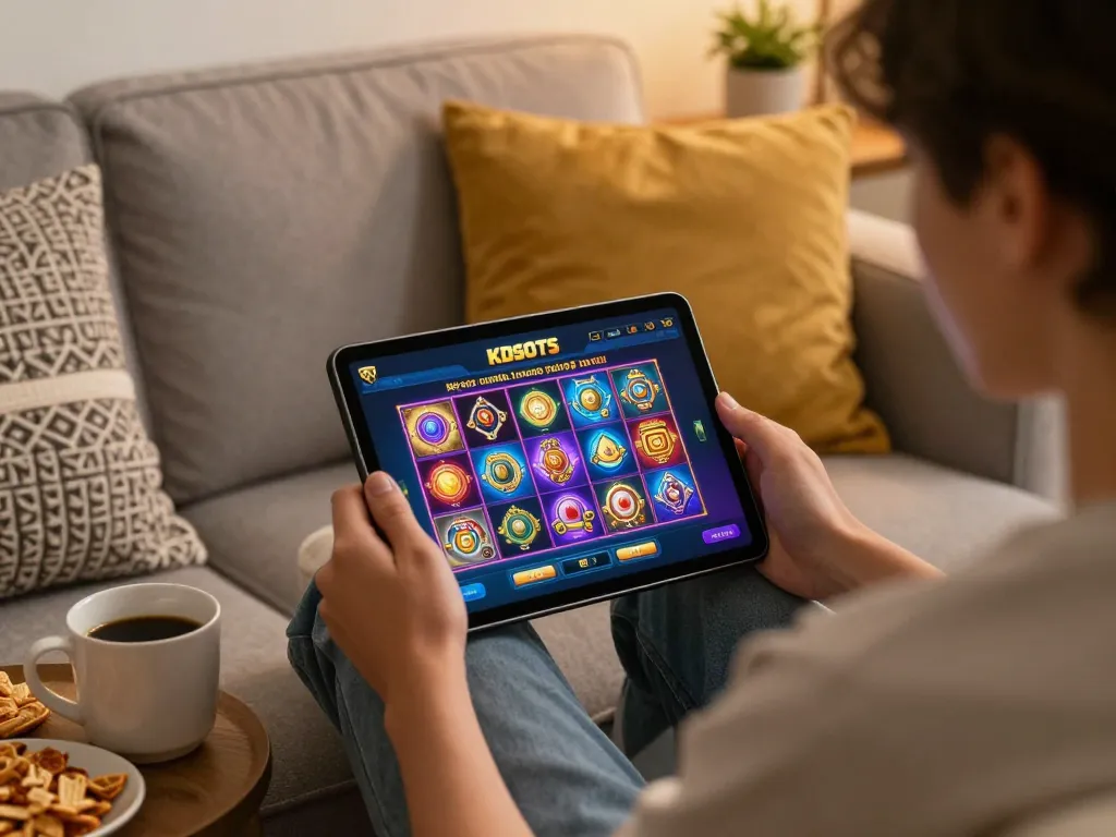 KDslots player engaging with the online gaming platform on a tablet, creating an enjoyable gaming atmosphere.