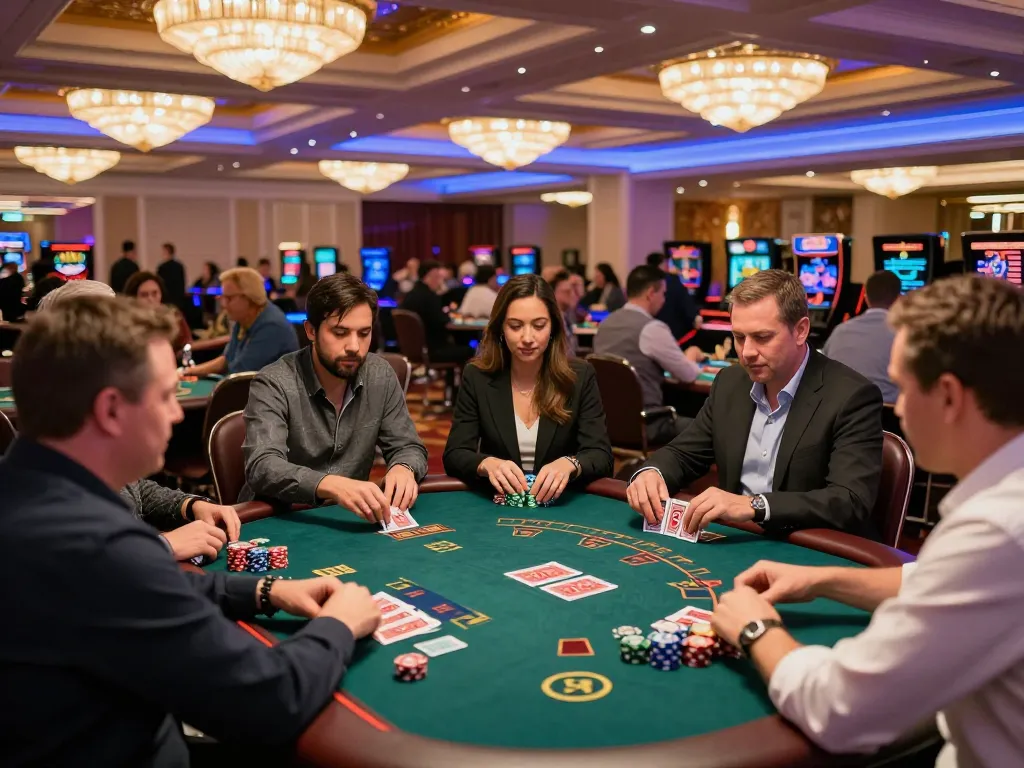 Players engaged in strategic gameplay at a casino table, showcasing the excitement of bl555.