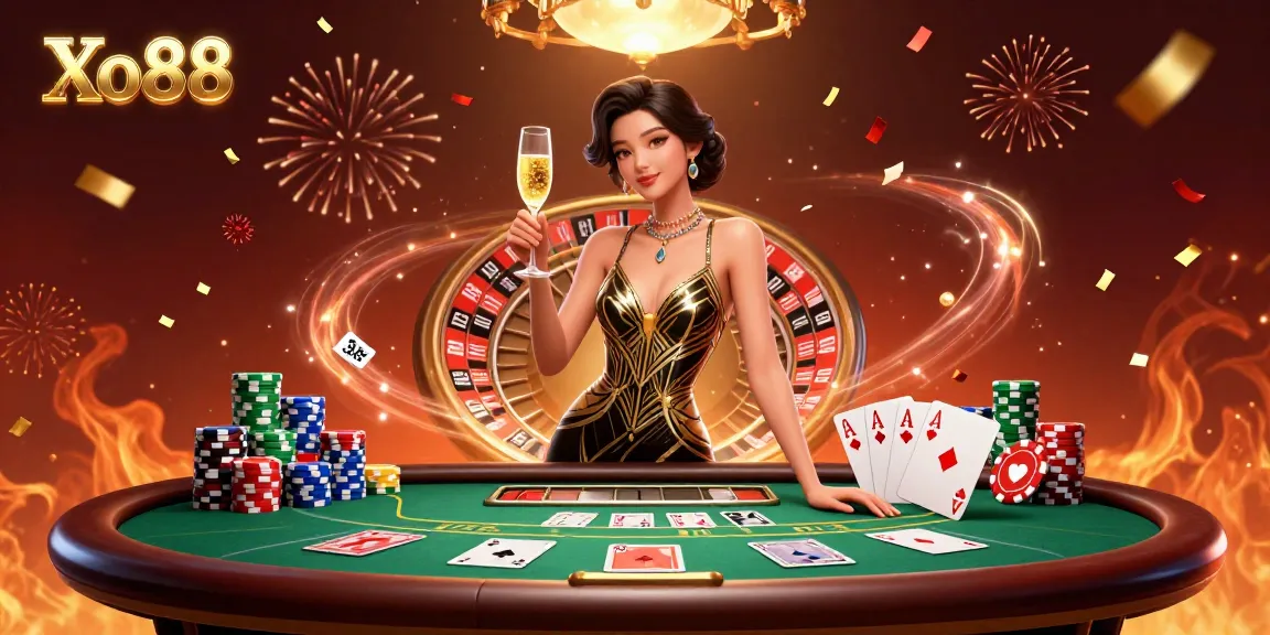 Xo88 players enjoying a vibrant casino atmosphere with cards and chips in an elegant setting.