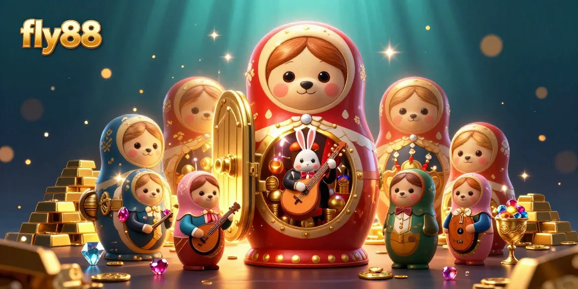 Engage with fly88's vibrant casino adventure featuring playful characters and rich treasures.