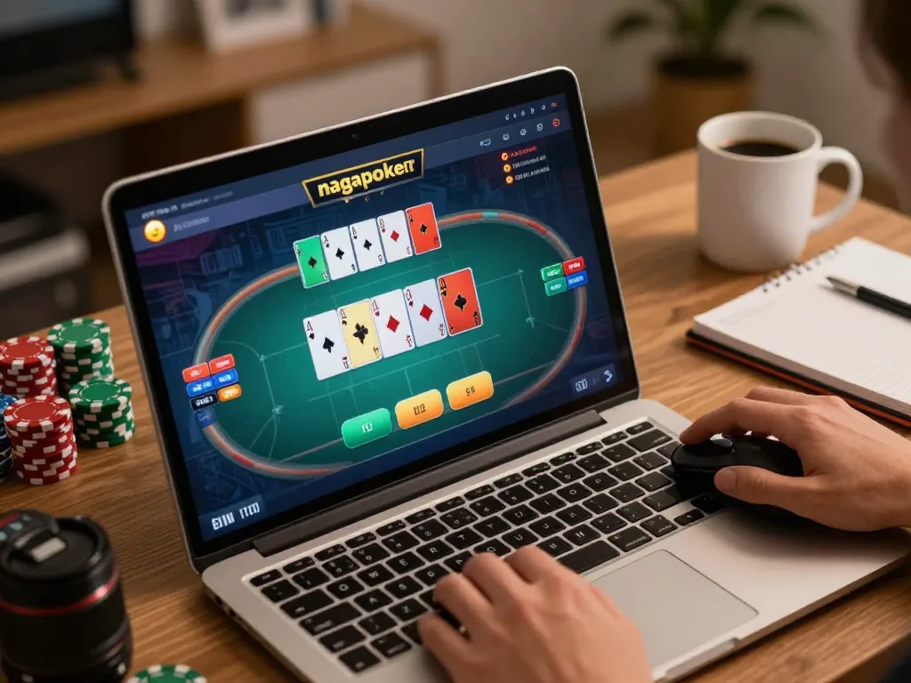 Engaging in live nagapoker game on a laptop showcasing an exciting online poker experience.