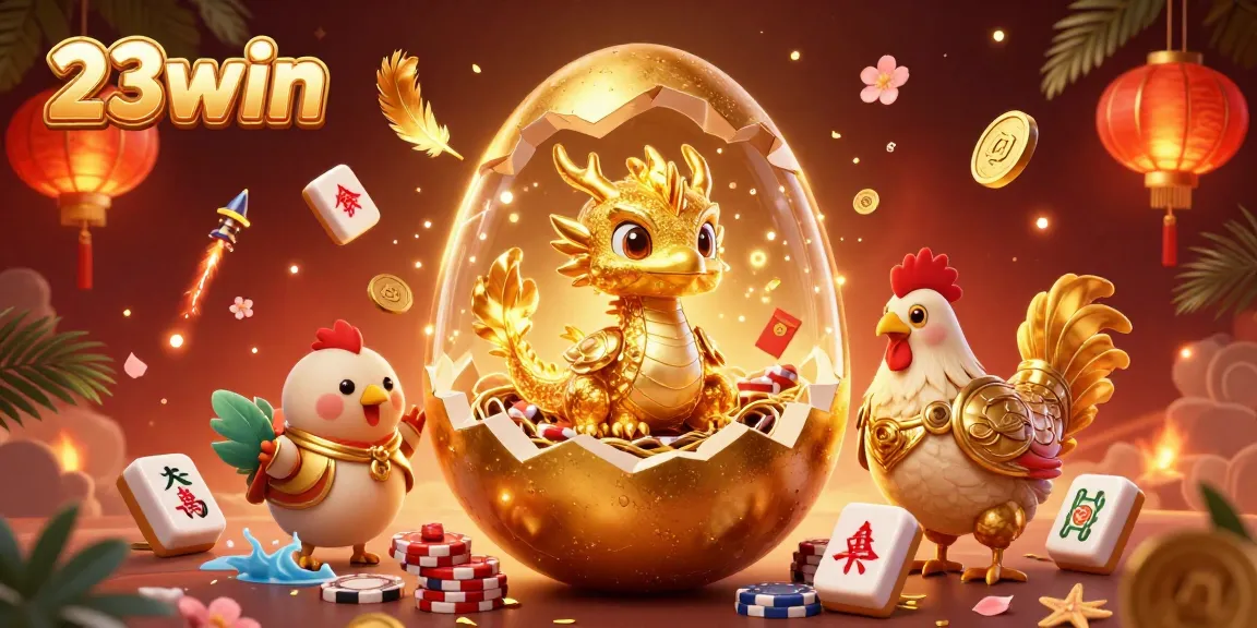 Experience the thrilling adventure of gaming at 23win with a stunning golden dragon and poker chips.