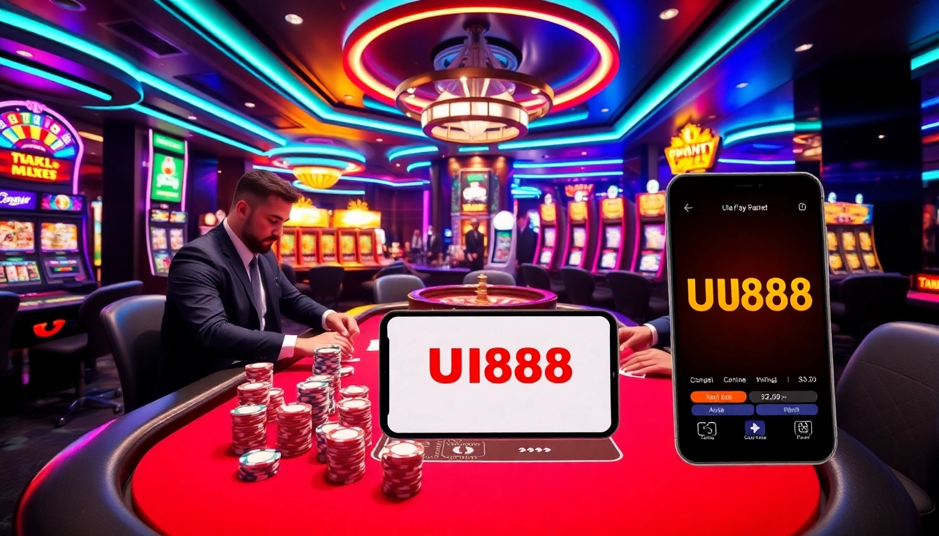 Engaging scene of professional gambling at UU88 casino tables with vibrant poker dynamics.