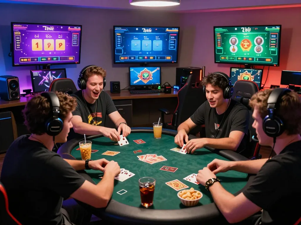 Engaged players enjoying rikvip online gaming experience with vibrant visuals and immersive setup.