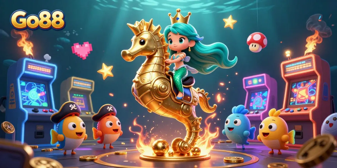 Engage with Go88's vibrant gaming adventure featuring mermaids and seahorses in a colorful casino world.