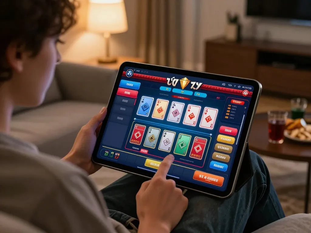 Engaging in online casino challenges on a tablet, experiencing 789 WIN strategies.