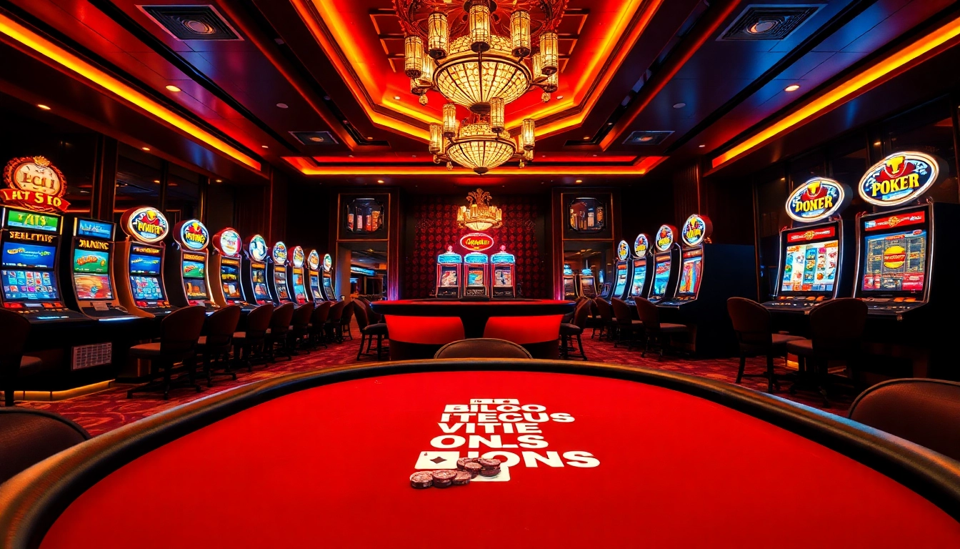 Engage in thrilling gambling action at LC88, featuring a vibrant casino atmosphere with poker tables and slot machines.