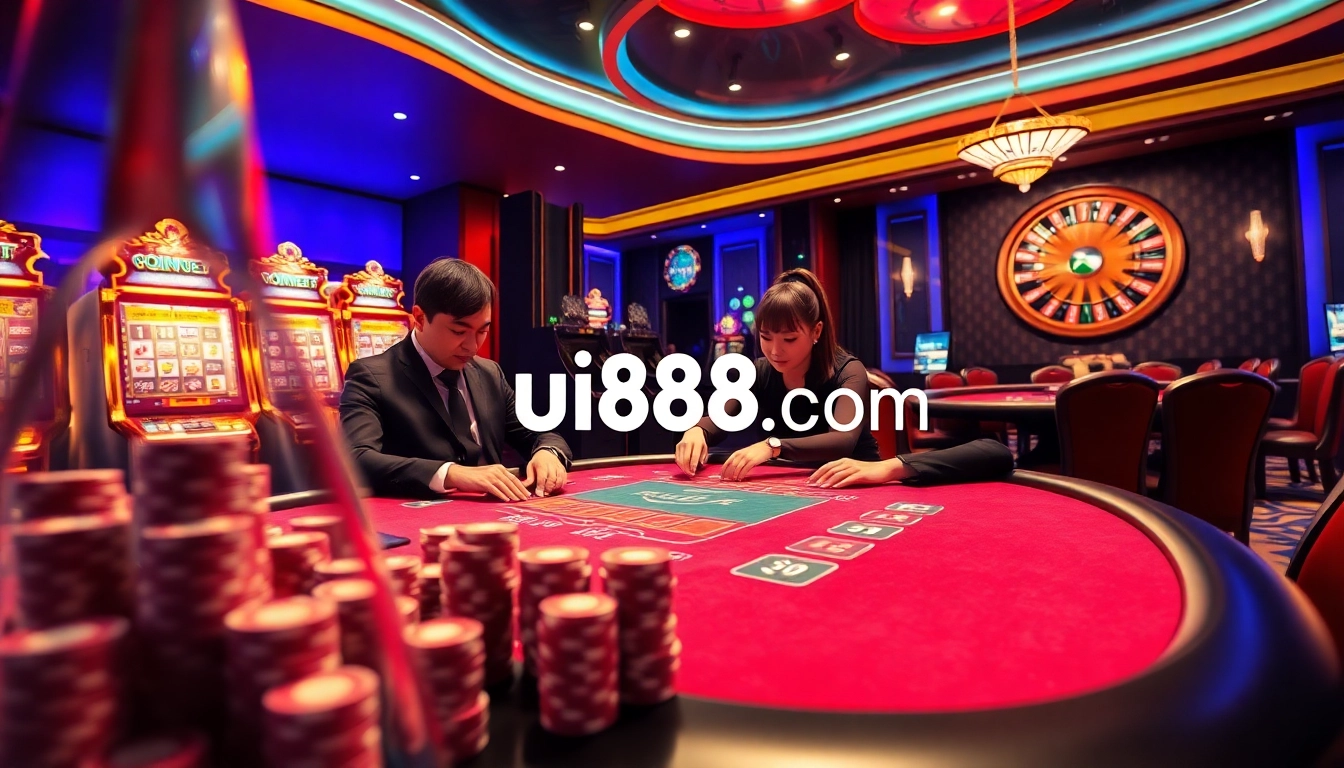 Experience the excitement of casino games at uu88vn.com with players at a poker table.