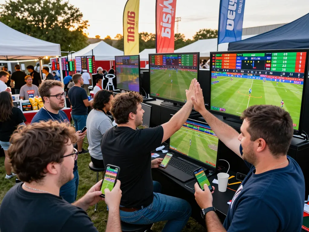 Exciting scene of sports enthusiasts engaging in keo nha cai during live event.