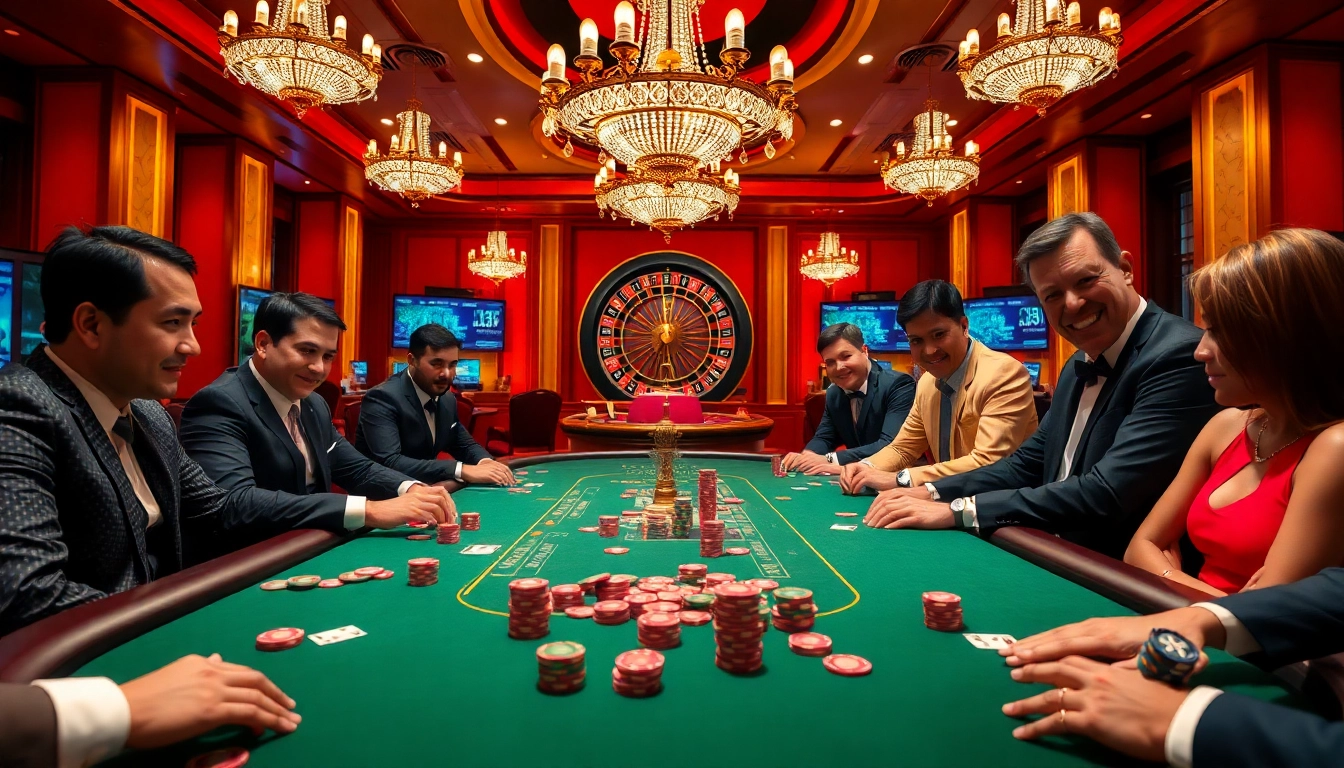 Experience thrilling gaming at LUCKY88 with an exciting poker table scene filled with vibrant action.