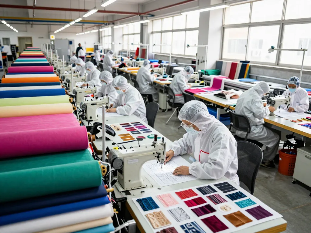 Sunwin textile production with workers operating machinery in a vibrant industrial setting.