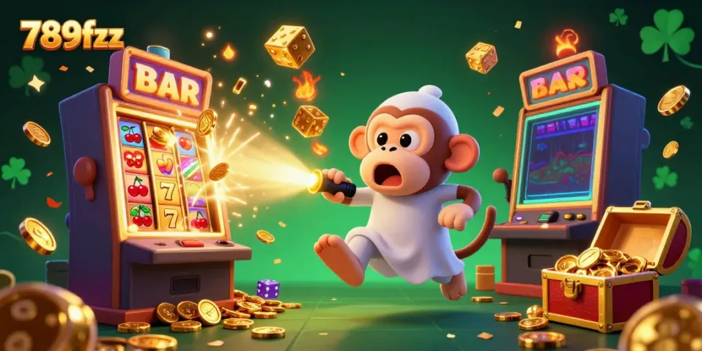 Experience vibrant 789fzx casino action with a playful poltergeist monkey juggling golden treasures.