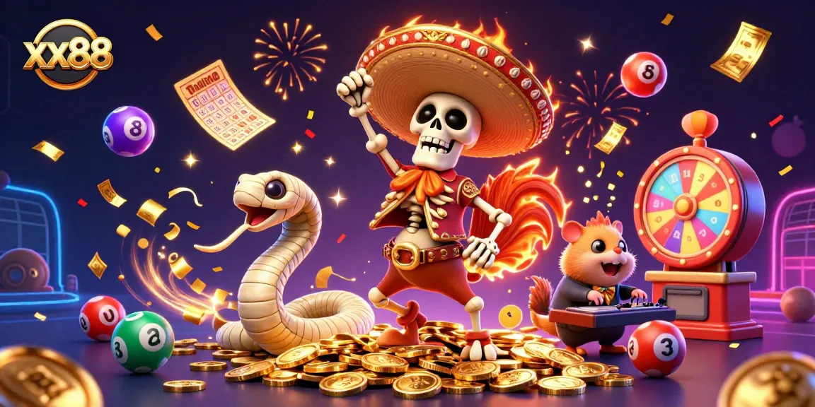 Engage with xx88's vibrant online casino experience, featuring lively characters and dynamic gaming elements.