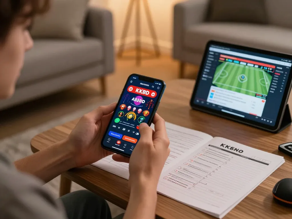 Engaging live dealer gaming experience on KKBD Casino mobile app in a cozy home setting