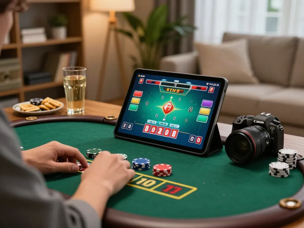 8day online player placing a bet in live dealer blackjack setting, enjoying a cozy home atmosphere