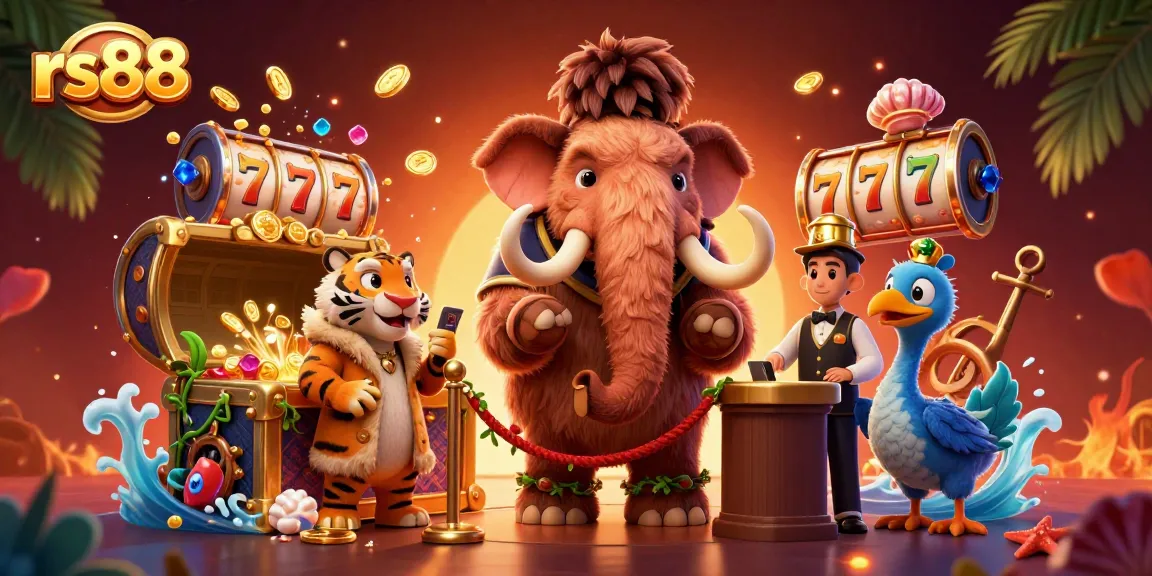 Experience thrilling wins at RS88 with an exciting casino scene featuring unique characters and dynamic gaming elements.