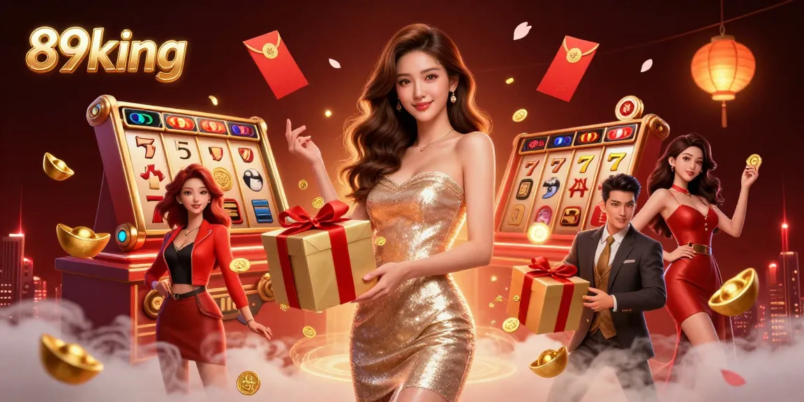 Spin reels and win big with 89king, featuring a vibrant casino scene filled with luck.