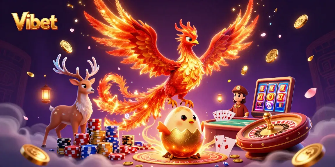 Experience thrilling games with Vibet featuring a phoenix, poker chips, and more.