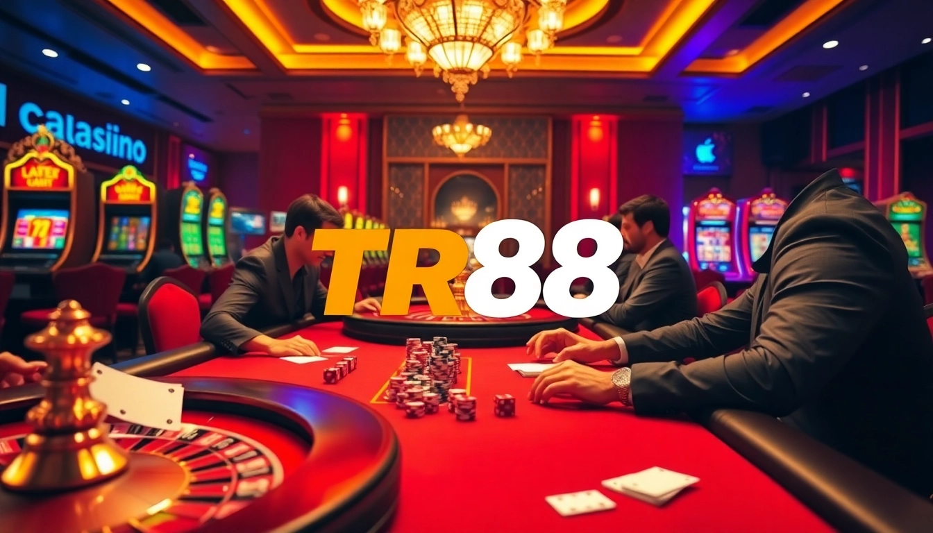 Exciting casino gameplay showcasing the TR88 link with vibrant poker chips and roulette table.