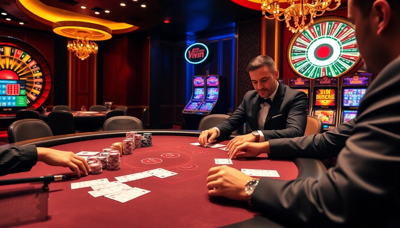 Experience thrilling gameplay at VIPWIN's professional poker table amid vibrant casino excitement.