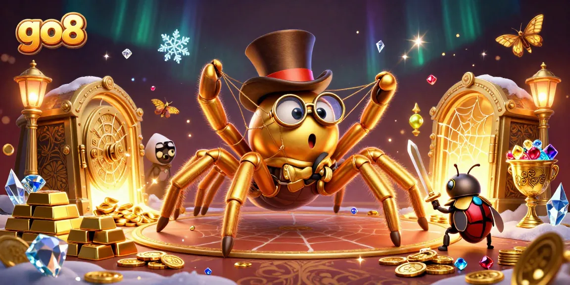 Experience thrilling wins at go8's stunning casino, featuring vibrant golds, gems, and enchanting characters.