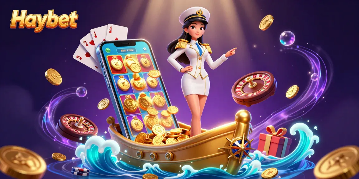 Experience Haybet in a vibrant, dynamic casino world with spinning slot games and golden treasures.