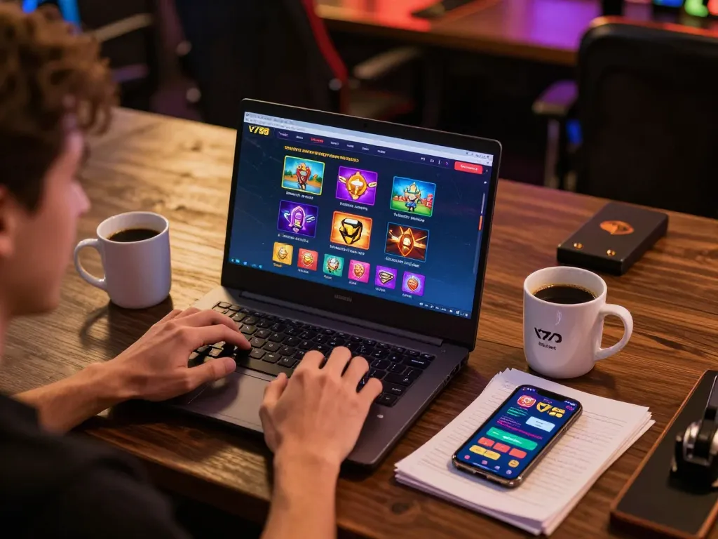 The player engages with the v788 online casino platform at home, showcasing exciting gameplay.