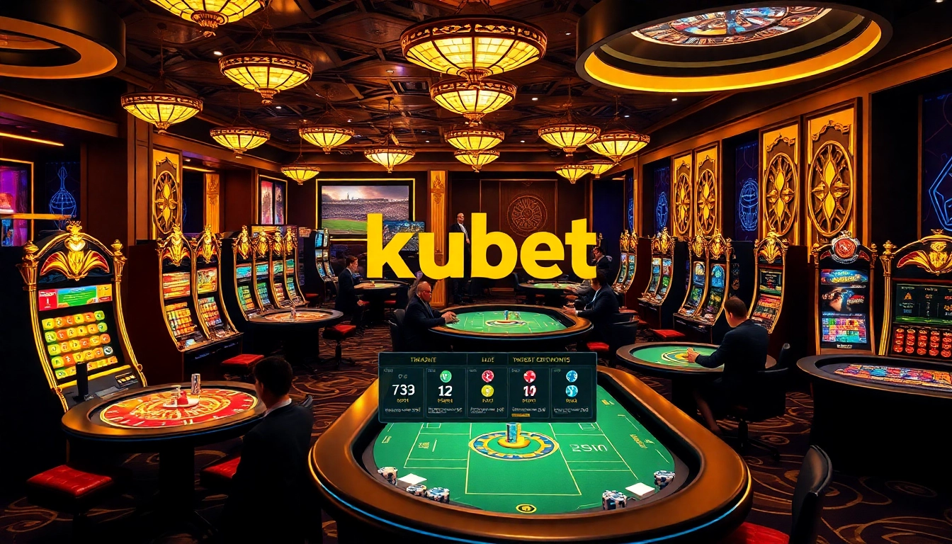 Engaging gamblers at kubet thabet, featuring immersive casino tables and vibrant slot machines.