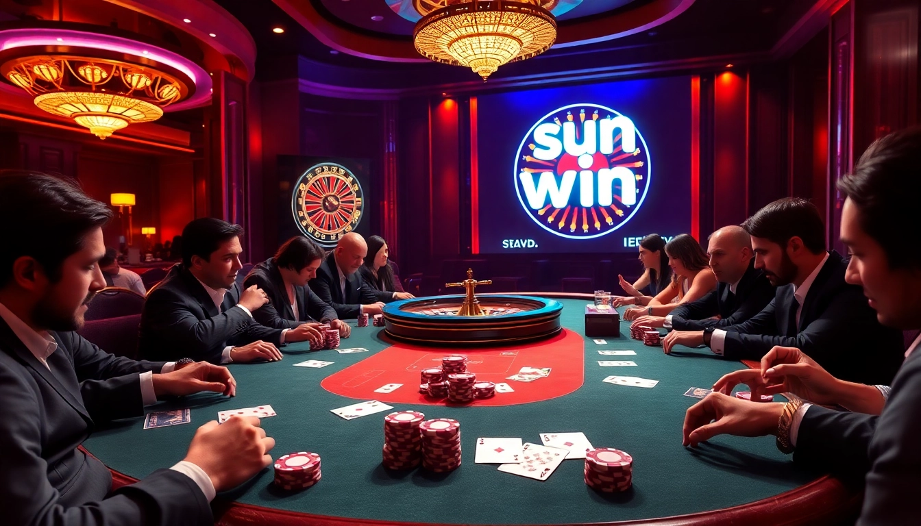 Winning at casino tables with "sun win" gaming excitement and luxurious atmosphere.