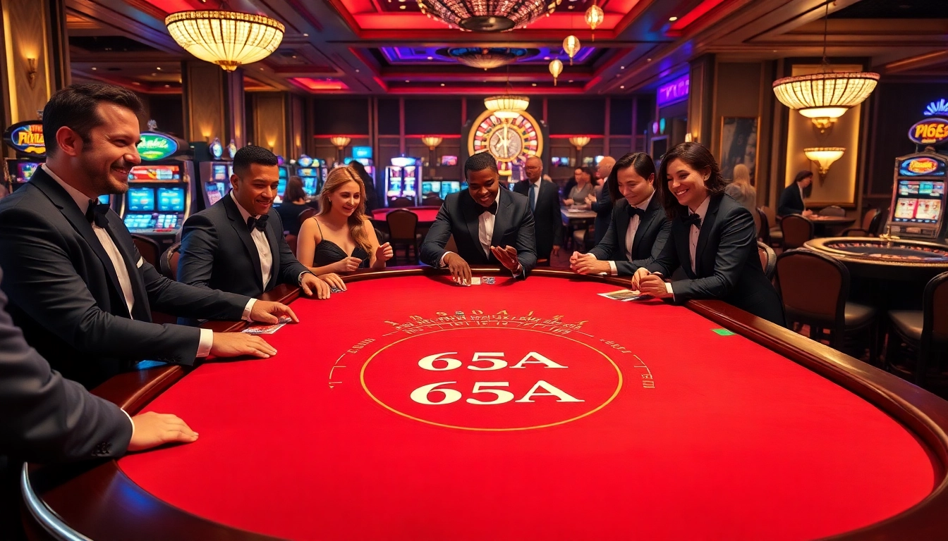Excitement builds at the 65A casino table, where gamblers place bets for thrilling wins.