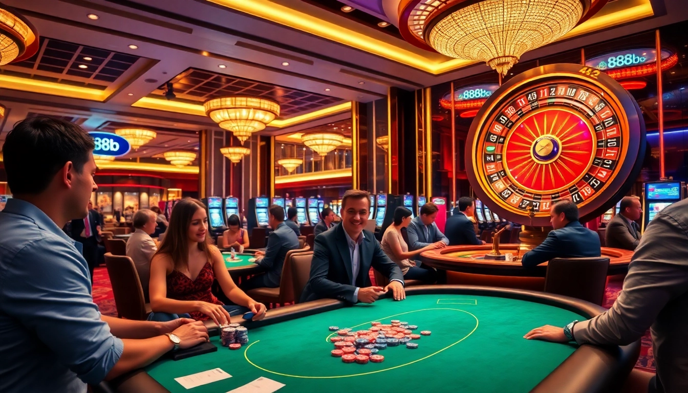Players enjoying an exciting poker game at 888b luxury casino atmosphere.