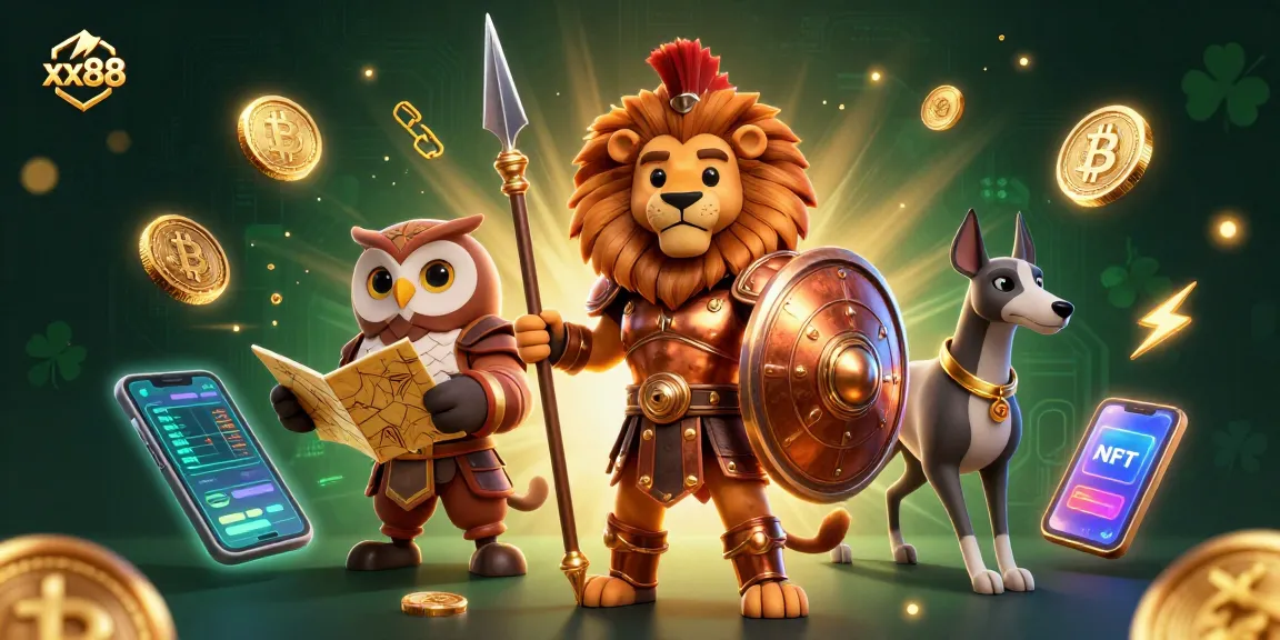 Experience xx88 with a dynamic scene featuring a Spartan lion and crypto elements in a vibrant casino setting.