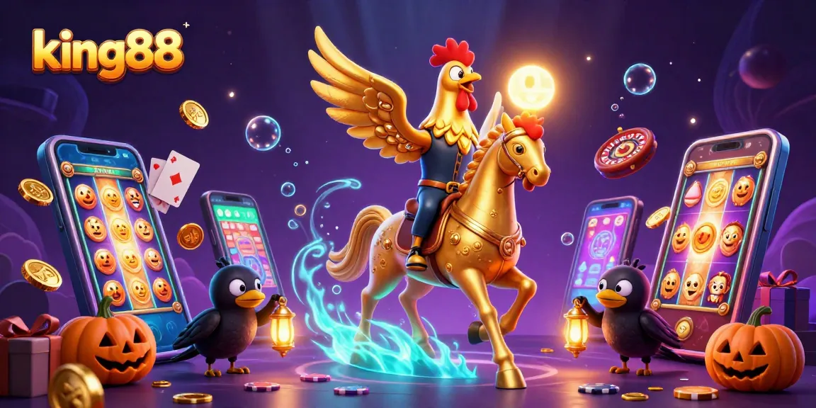 Experience the thrilling world of king88 with this vibrant casino scene filled with golden rooster and dynamic game elements.