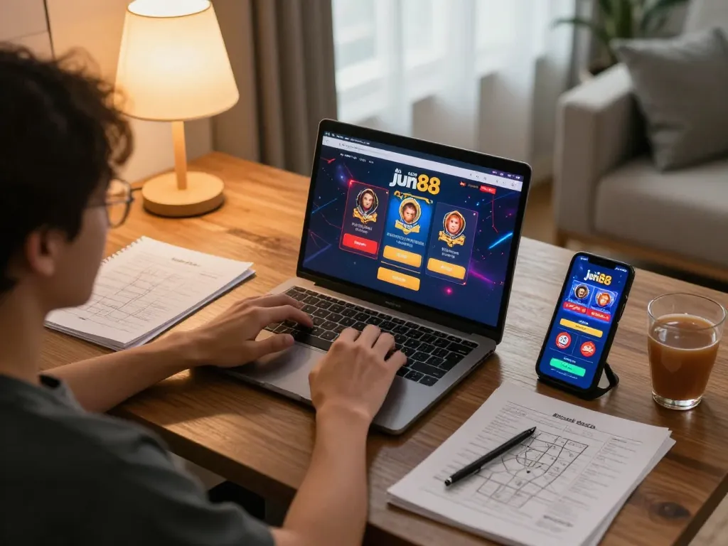 Engaging online gaming with nhà cái jun88, showcasing player strategy and cozy atmosphere.