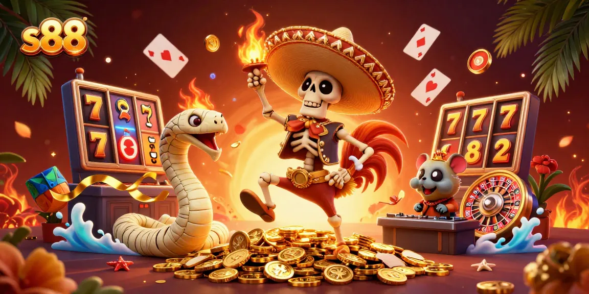 Engage with exciting s88 gameplay as the mariachi rooster celebrates wins amid casino elements.