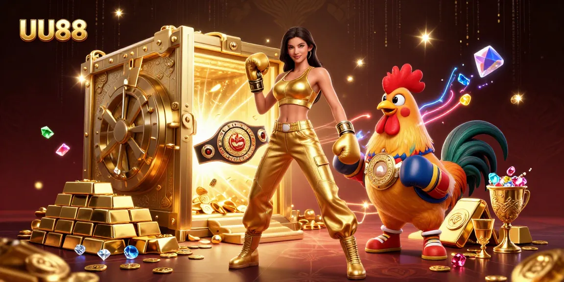 Engage with UU88's thrilling casino experience depicted in a vibrant 3D casino scene.
