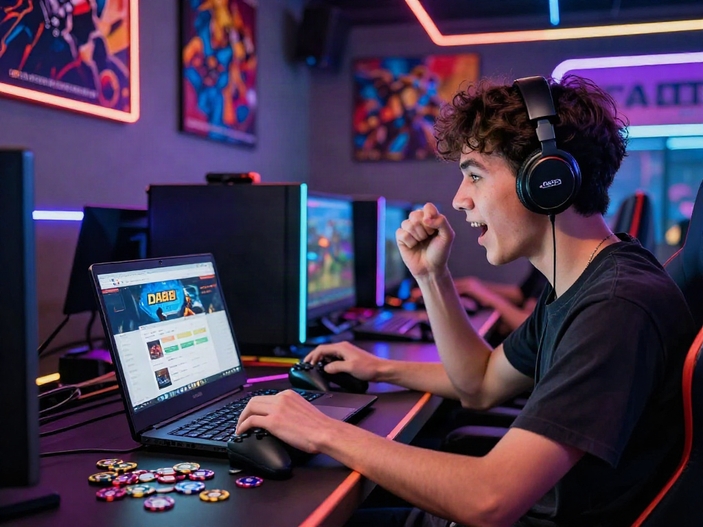 Online gaming enthusiast playing at DA88 with vibrant atmosphere and engaging layout.