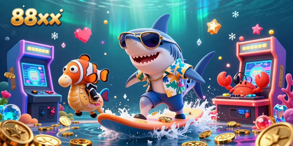 Experience thrilling wins at 88xx with vibrant cartoon characters immersed in gold coins and gaming excitement.