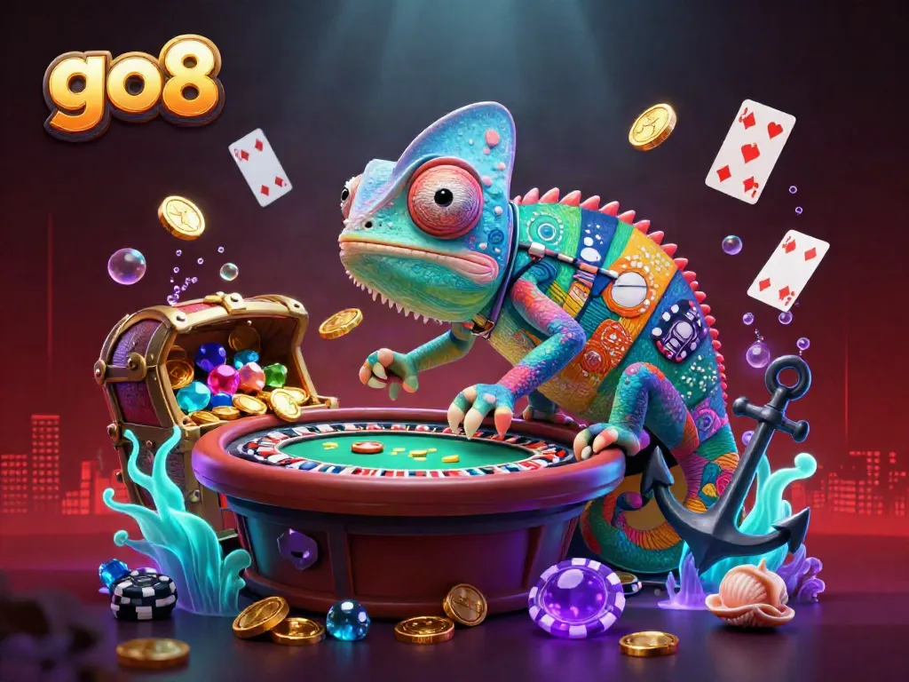 Experience winning moments at go8, a vibrant casino scene with colorful treasures and lively game elements.