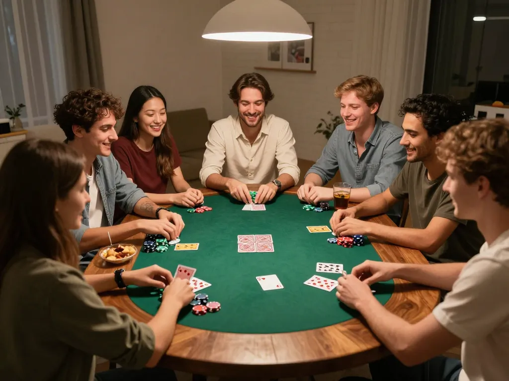 Friends playing poker at home, highlighting the excitement of tactics and strategy with sc88
