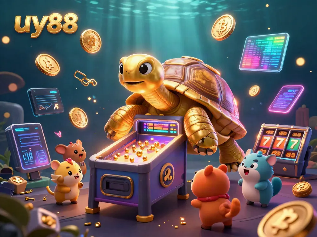 Engage with the uy88 slots experience featuring a golden tortoise and vibrant casino elements.