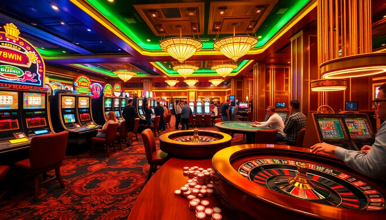 Experience the thrill of 78WIN casino with lively gaming tables and exciting slot machines.
